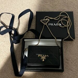 Prada Black Quilted Chain card holder